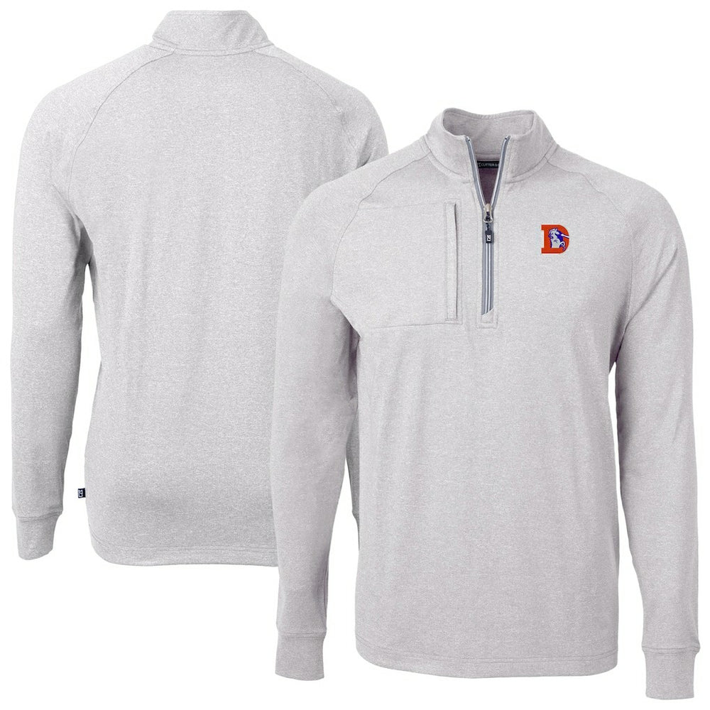 Denver Broncos Cutter & Buck Big & Tall Adapt Eco Raglan Quarter-Zip Jacket Heather Gray - NFL