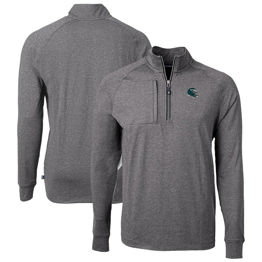 Philadelphia Eagles Cutter & Buck Big & Tall Adapt Eco Raglan Quarter-Zip Jacket Heather Black - NFL