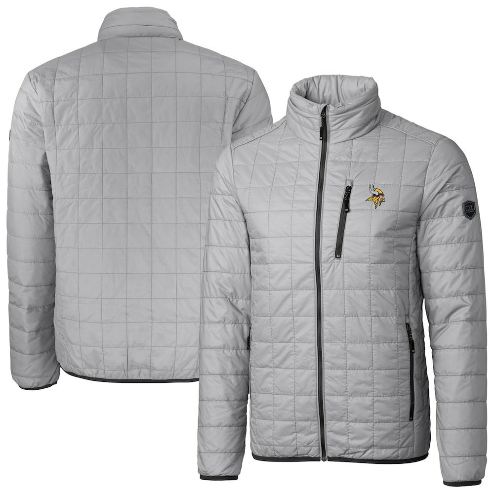 Minnesota Vikings Cutter & Buck Big & Tall Rainier PrimaLoft Eco Insulated Full-Zip Hoodie Puffer Jacket Gray - NFL
