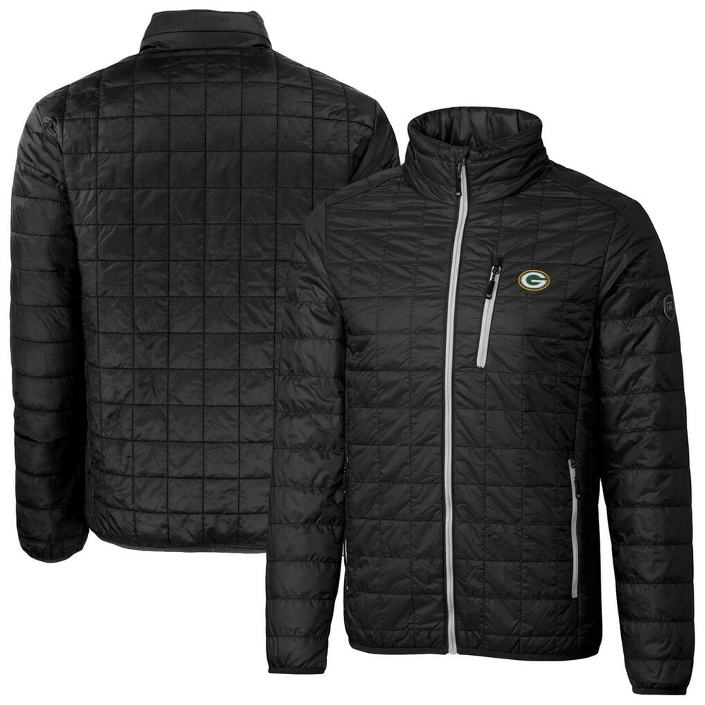Green Bay Packers Cutter & Buck Big & Tall Rainier PrimaLoft Eco Insulated Full-Zip Hoodie Puffer Jacket Black - NFL