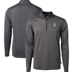 Detroit Lions Cutter & Buck Big & Tall Virtue Eco Pique Micro Stripe Tri-Blend Quarter-Zip Jacket Black - NFL