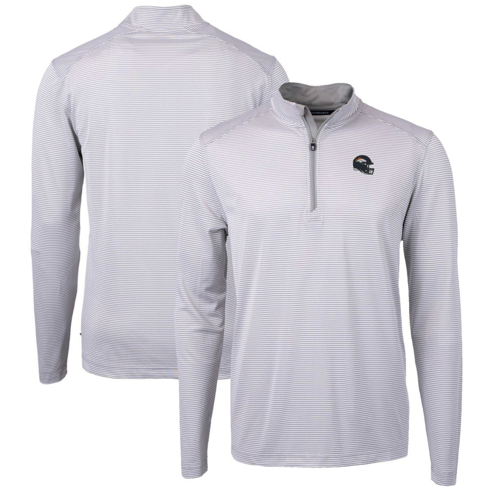 Denver Broncos Cutter & Buck Big & Tall Virtue Eco Pique Micro Stripe Tri-Blend Quarter-Zip Jacket Gray - NFL