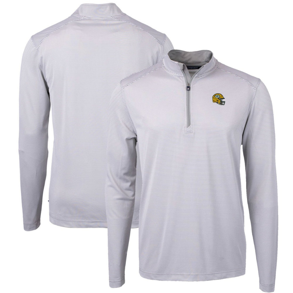 Green Bay Packers Cutter & Buck Big & Tall Virtue Eco Pique Micro Stripe Tri-Blend Quarter-Zip Jacket Gray - NFL