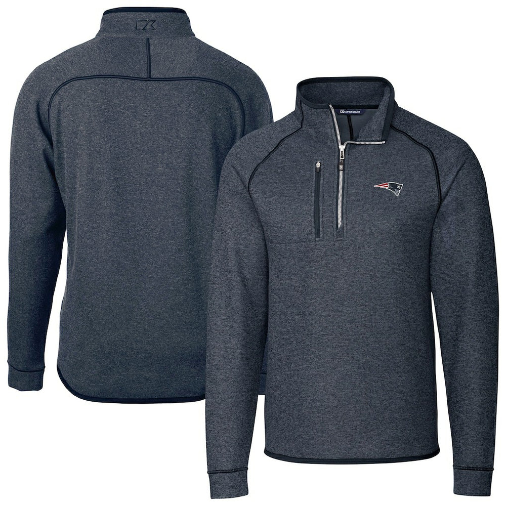 New England Patriots Cutter & Buck Big & Tall Mainsail Sweater-Knit Half-Zip Jacket Heather Navy - NFL