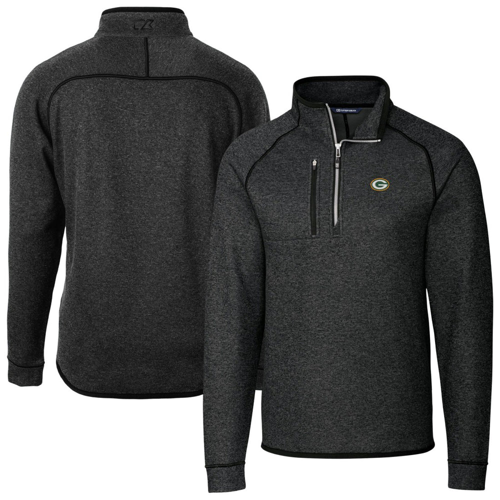 Green Bay Packers Cutter & Buck Big & Tall Mainsail Sweater-Knit Half-Zip Jacket Heather Charcoal - NFL