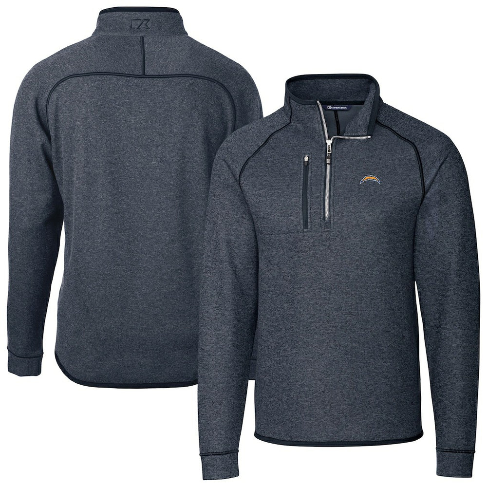 Los Angeles Chargers Cutter & Buck Big & Tall Mainsail Sweater-Knit Raglan Half-Zip Jacket Heather Navy - NFL