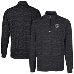 Las Vegas Raiders Cutter & Buck Big & Tall Traverse Eco Camo Tri-Blend DryTec Quarter-Zip Jacket Black - NFL