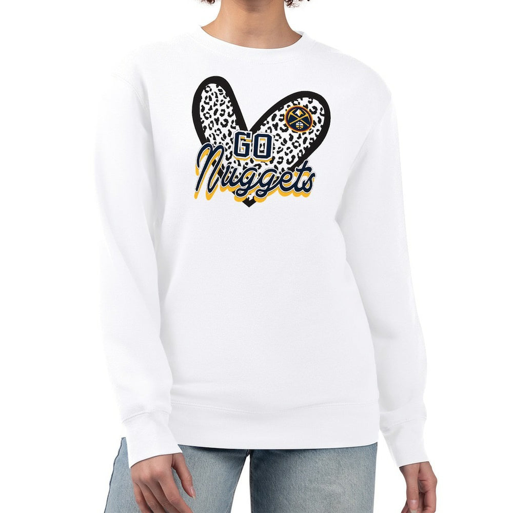 NBA - Denver Nuggets G-III 4Her by Carl Banks Women's Leopard Heart Fleece Pullover Sweatshirt - White
