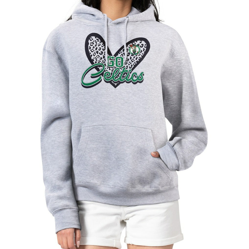 NBA - Boston Celtics G-III 4Her by Carl Banks Women's Leopard Heart Graphic Fleece Pullover Hoodie - Heather Gray
