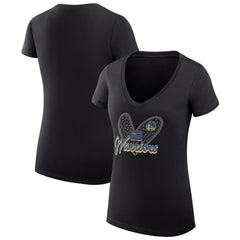 NBA - Golden State Warriors G-III 4Her by Carl Banks Women's Super-Slim Fit Lightweight Leopard Heart V-Neck T-Shirt - Black
