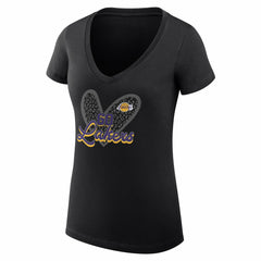 NBA - Los Angeles Lakers G-III 4Her by Carl Banks Women's Super-Slim Fit Lightweight Leopard Heart V-Neck T-Shirt - Black