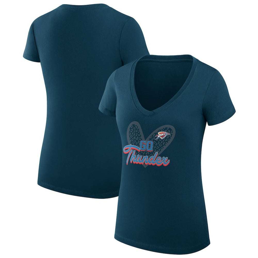 NBA - Oklahoma City Thunder G-III 4Her by Carl Banks Women's Super-Slim Fit Lightweight Leopard Heart V-Neck T-Shirt - Navy