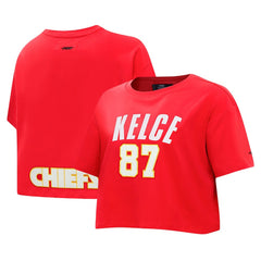 Travis Kelce Kansas City Chiefs Pro Standard Women's Player Name & Number Cropped Boxy T-Shirt Red - NFL