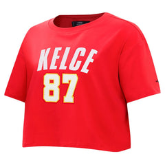 Travis Kelce Kansas City Chiefs Pro Standard Women's Player Name & Number Cropped Boxy T-Shirt Red - NFL