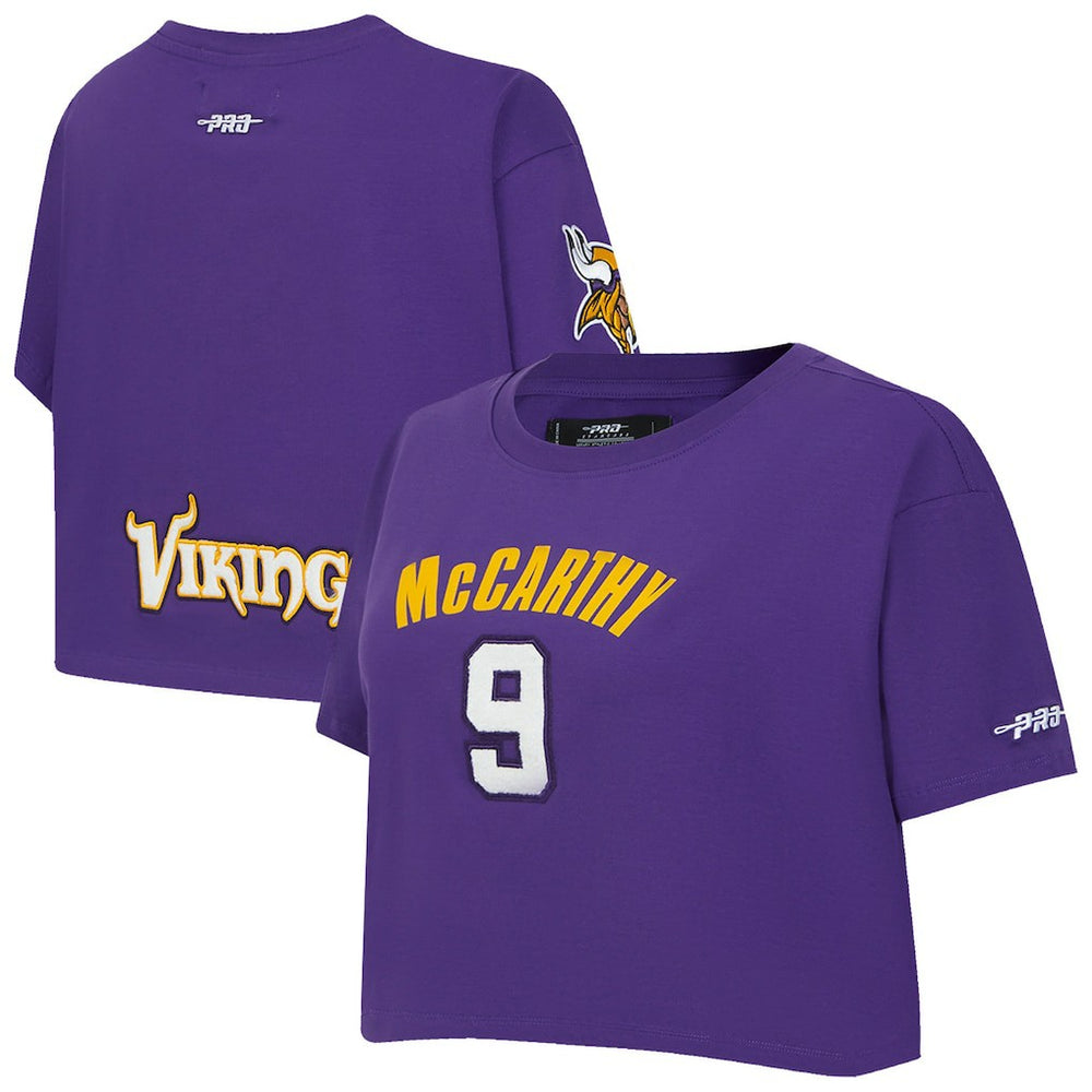 J.J. McCarthy Minnesota Vikings Pro Standard Women's Player Name & Number Cropped Boxy T-Shirt Purple - NFL