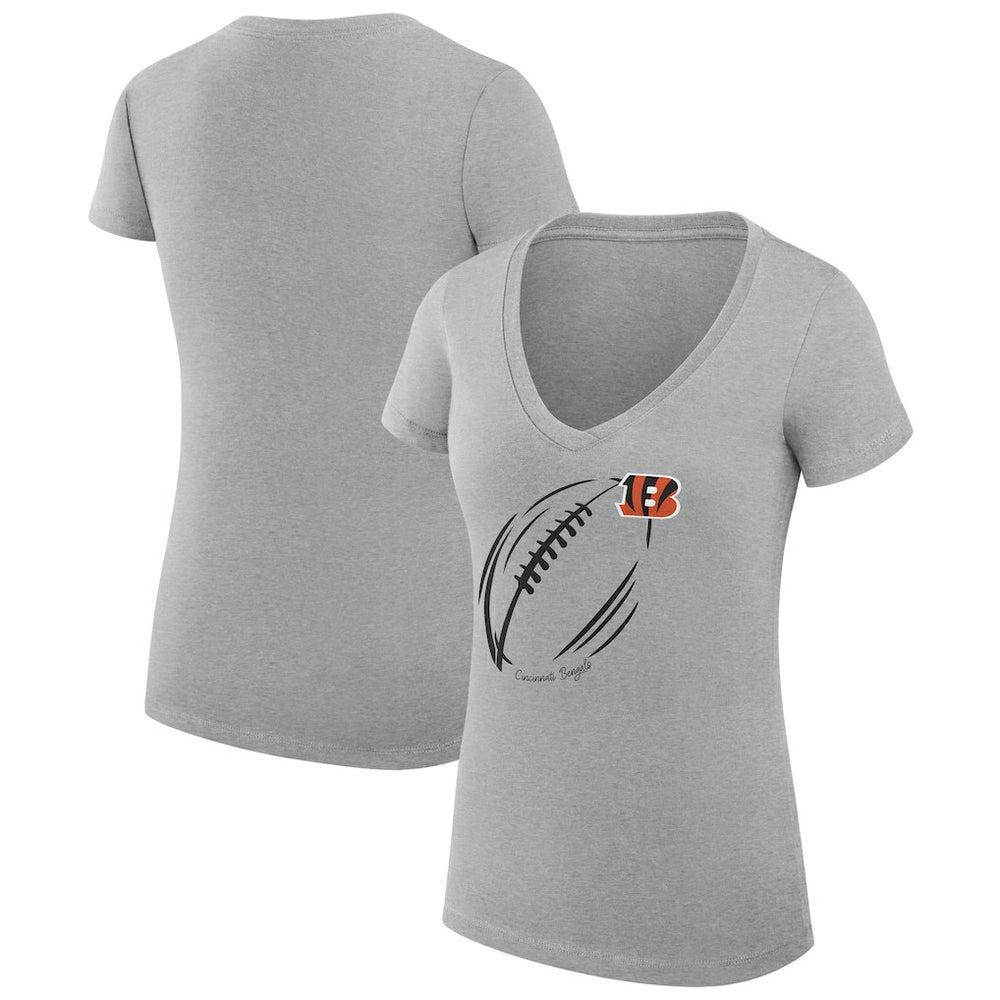 Cincinnati Bengals G-III 4Her by Carl Banks Women's Super-Slim Fit Lightweight Subtle Football V-Neck T-Shirt Heather Gray - NFL