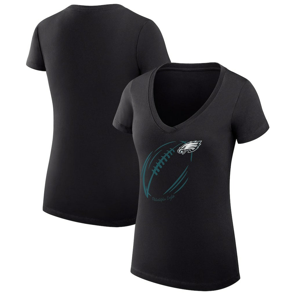 Philadelphia Eagles G-III 4Her by Carl Banks Women's Super-Slim Fit Lightweight Subtle Football V-Neck T-Shirt Black - NFL