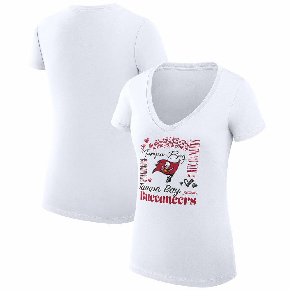 Tampa Bay Buccaneers G-III 4Her by Carl Banks Women's Super-Slim Fit Lightweight Collage Team V-Neck T-Shirt White - NFL