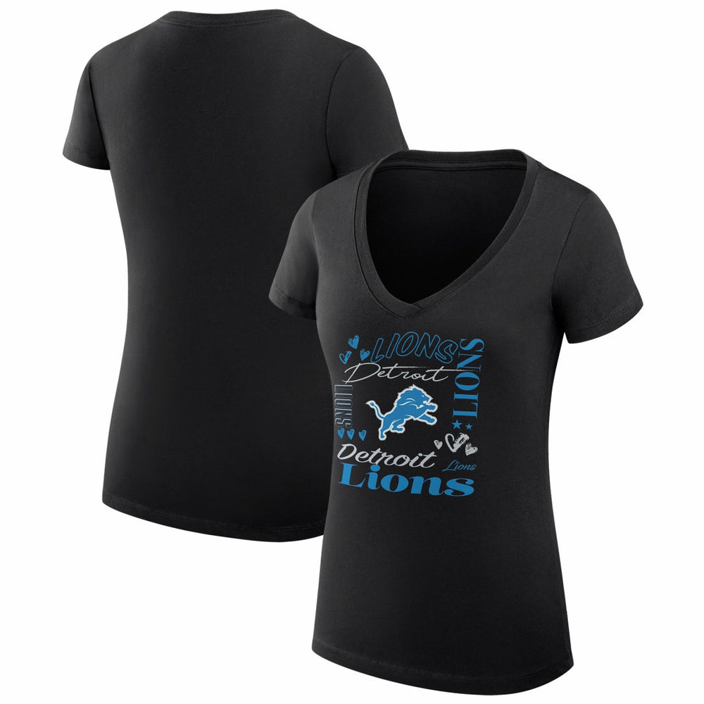 Detroit Lions G-III 4Her by Carl Banks Women's Super-Slim Fit Lightweight Collage Team V-Neck T-Shirt Black - NFL