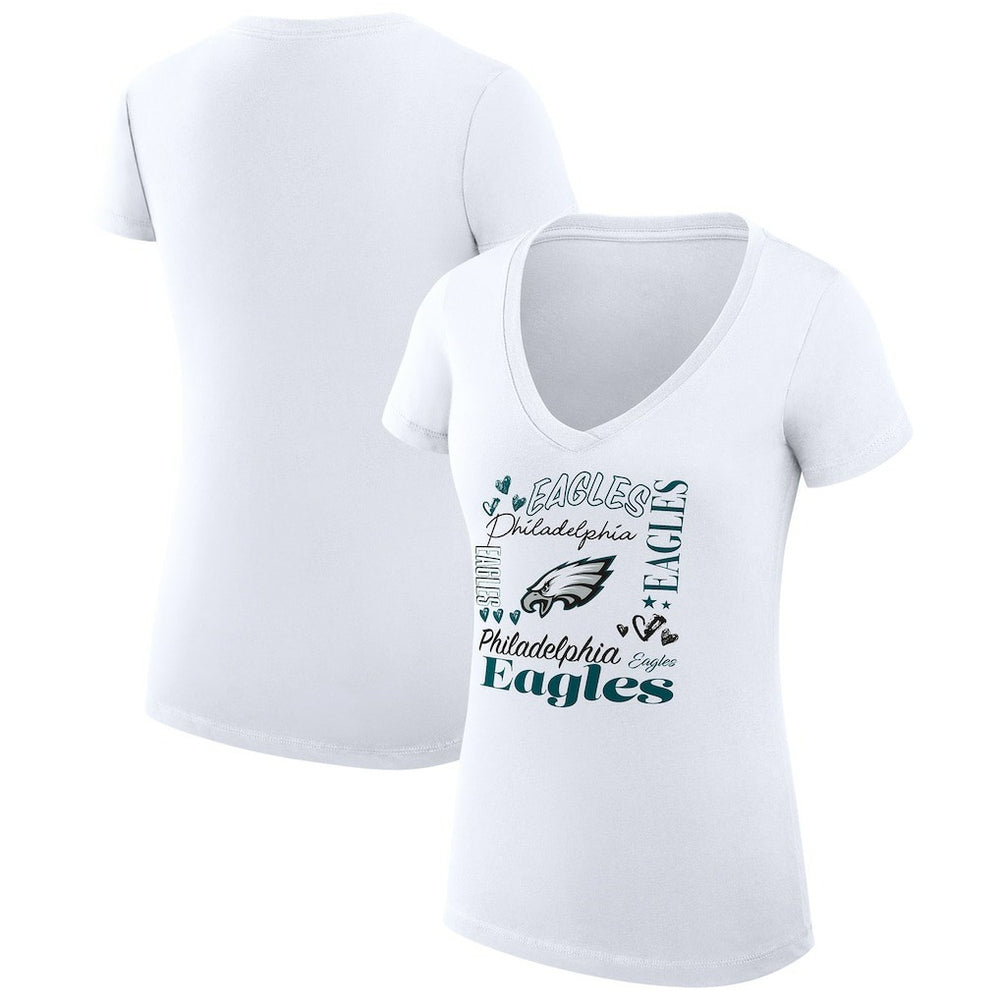 Philadelphia Eagles G-III 4Her by Carl Banks Women's Super-Slim Fit Lightweight Collage Team V-Neck T-Shirt White - NFL