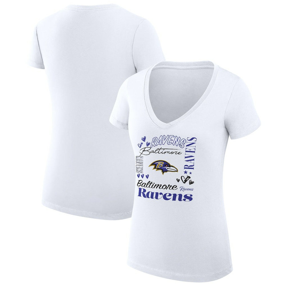 Baltimore Ravens G-III 4Her by Carl Banks Women's Super-Slim Fit Lightweight Collage Team V-Neck T-Shirt White - NFL