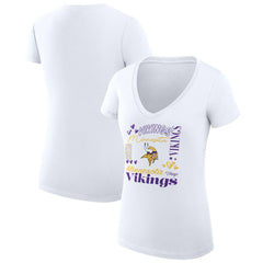 Minnesota Vikings G-III 4Her by Carl Banks Women's Super-Slim Fit Lightweight Collage Team V-Neck T-Shirt White - NFL