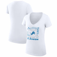 Detroit Lions G-III 4Her by Carl Banks Women's Super-Slim Fit Lightweight Collage Team V-Neck T-Shirt White - NFL