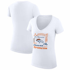 Denver Broncos G-III 4Her by Carl Banks Women's Super-Slim Fit Lightweight Collage Team V-Neck T-Shirt White - NFL