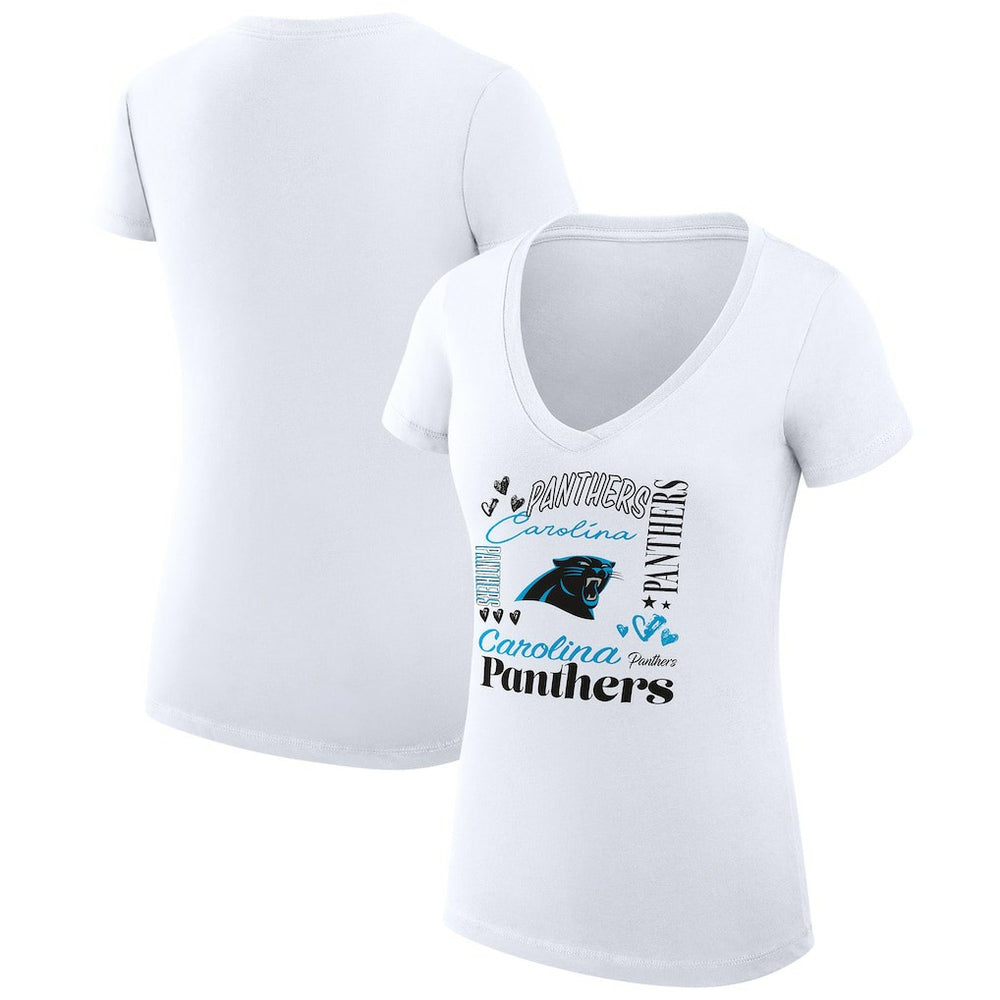 Carolina Panthers G-III 4Her by Carl Banks Women's Super-Slim Fit Lightweight Collage Team V-Neck T-Shirt White - NFL