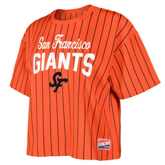 San Francisco Giants New Era Women's 2025 City Connect Boxy Pinstripe T-Shirt Lifestyle