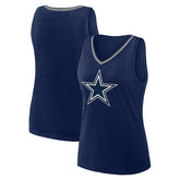 Dallas Cowboys Logo Athletic Women's Plus Size Stellar Win V-Neck Tank Top Navy - NFL