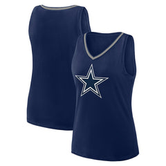 Dallas Cowboys Logo Athletic Women's Plus Size Stellar Win V-Neck Tank Top Navy - NFL