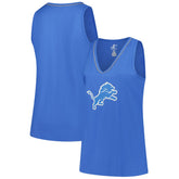 Detroit Lions Logo Athletic Women's Plus Size Stellar Win V-Neck Tank Top Blue - NFL