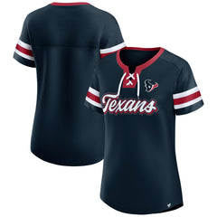 Houston Texans Women's Iconic Bling Athena Lace-Up V-Neck T-Shirt Navy - Fanatics
