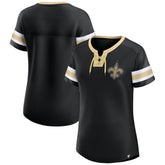 New Orleans Saints Women's Bling Athena Jersey Style Lace-up T-Shirt Black - Fanatics