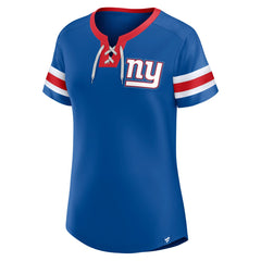 New York Giants Women's Bling Athena Jersey Style Lace-up T-Shirt Royal - Fanatics