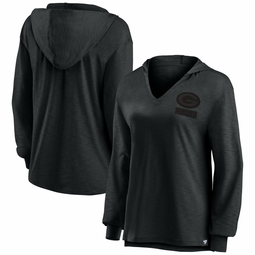 Green Bay Packers Women's Blackout Slub Hoodie V-Neck Long Sleeve T-Shirt - Fanatics