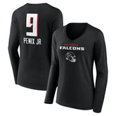 Michael Penix Jr. Atlanta Falcons Women's Name & Number Team Wordmark Long Sleeve V-Neck T-Shirt Black - NFL