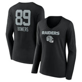 Brock Bowers Las Vegas Raiders Women's Name & Number Team Wordmark Long Sleeve V-Neck T-Shirt Black - NFL
