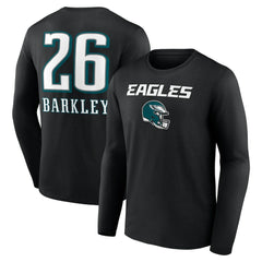 Saquon Barkley Philadelphia Eagles Name & Number Team Wordmark Long Sleeve T-Shirt Black - NFL