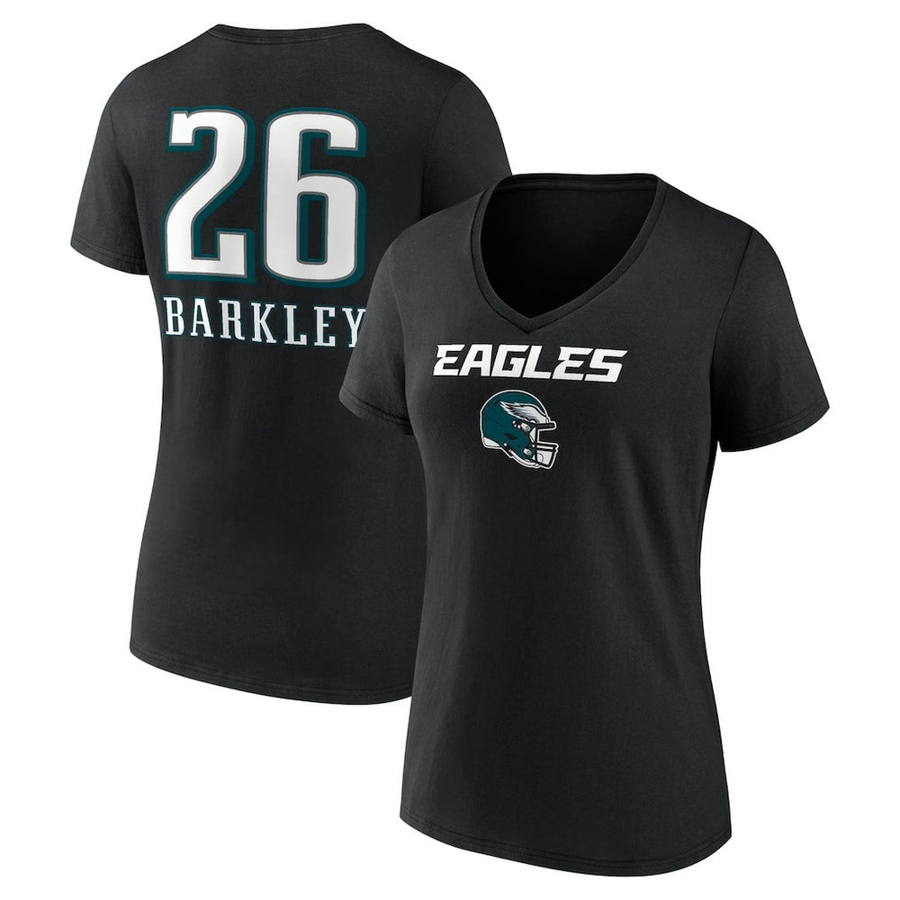 Saquon Barkley Philadelphia Eagles Women's Name & Number Team Wordmark V-Neck T-Shirt Black - NFL