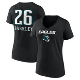 Saquon Barkley Philadelphia Eagles Women's Name & Number Team Wordmark V-Neck T-Shirt Black - NFL