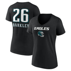 Saquon Barkley Philadelphia Eagles Women's Name & Number Team Wordmark V-Neck T-Shirt Black - NFL