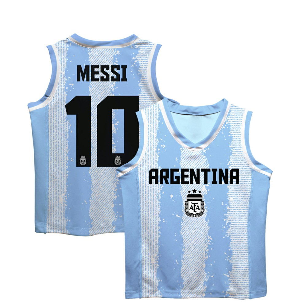 Lionel Messi Argentina National Team Vive La Fete Youth Painted Stripes Basketball Jerseys - Light Blue