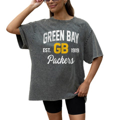 Green Bay Packers Gameday Couture Women's Throwback Oversized Snow Wash T-Shirt Grey - NFL