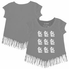 St. Louis Cardinals Tiny Turnip Girls Youth Logo Grid Fringe T-Shirt discount