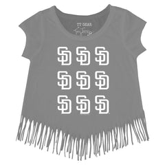 San Diego Padres Tiny Turnip Girls Youth Logo Grid Fringe T-Shirt Lifestyle