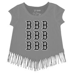 Boston Red Sox Tiny Turnip Girls Youth Logo Grid Fringe T-Shirt Clearance