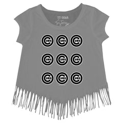Chicago Cubs Tiny Turnip Girls Youth Logo Grid Fringe T-Shirt Sale