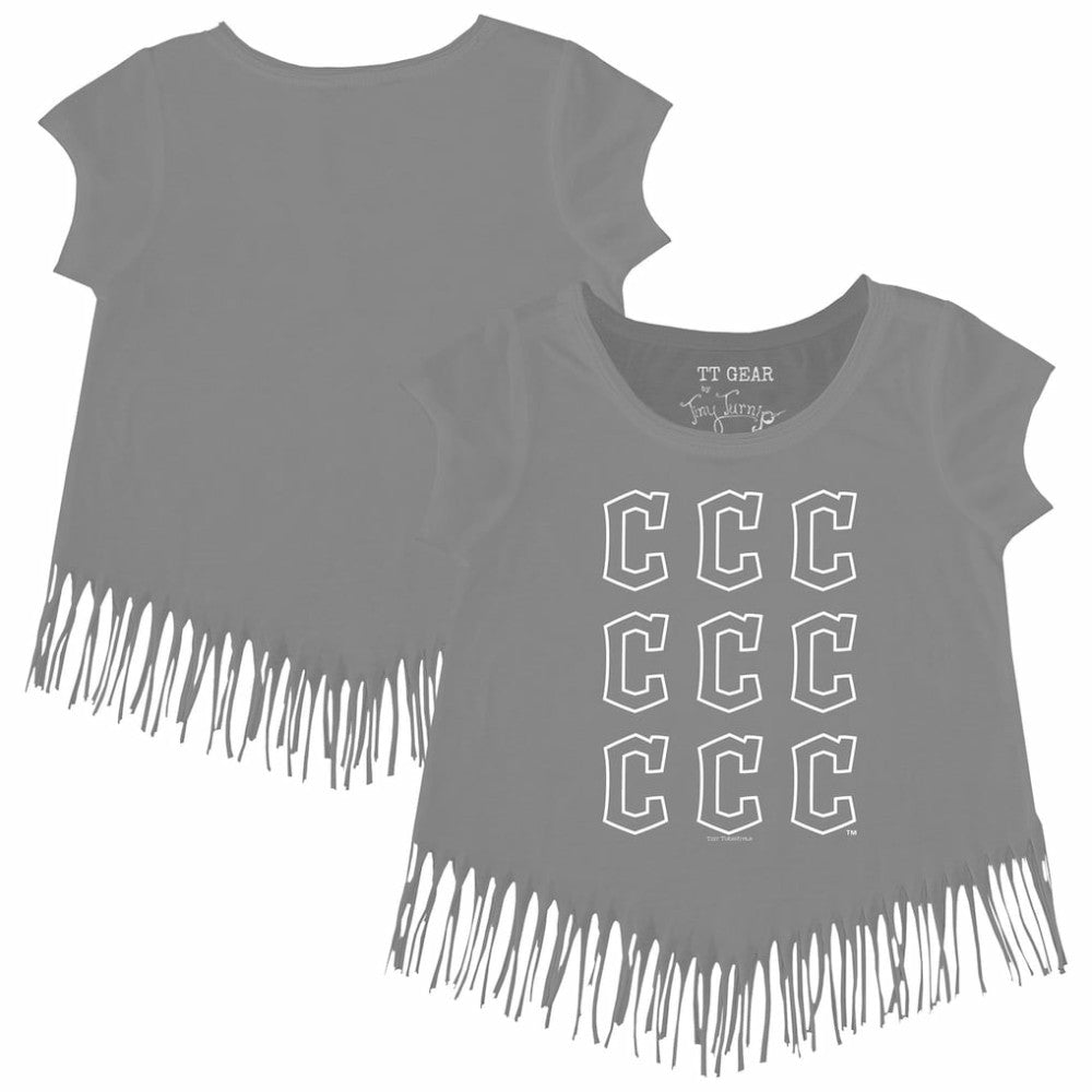 Cleveland Guardians Tiny Turnip Girls Youth Logo Grid Fringe T-Shirt for sale